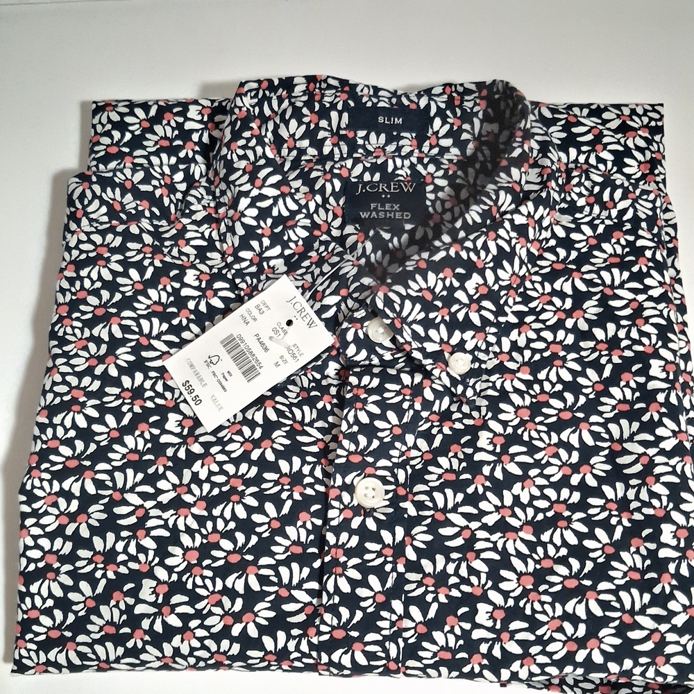 J. Crew Men's Navy Floral Print Short Sleeve Shirt Slim Casual Size M - Picture 9 of 9